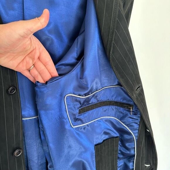 Bachrach Black and White Pinstripe Genuine Suede Leather 3 Button Blazer Coat Mi - Picture 14 of 14